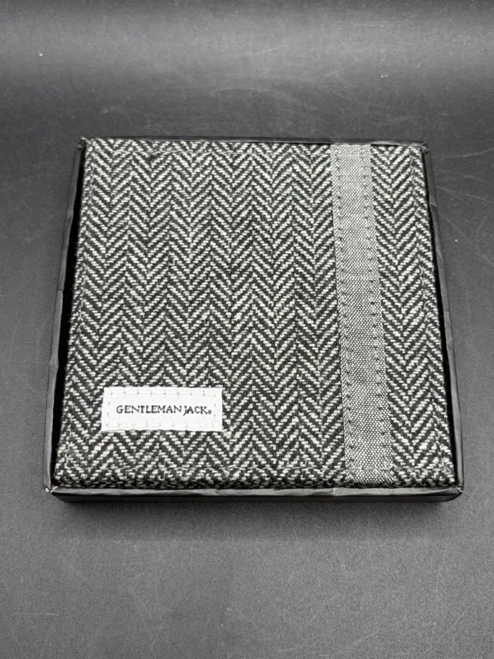 Gentleman Jack Black & Gray Square Fabric Coasters, Set 4 Minimalist Classic